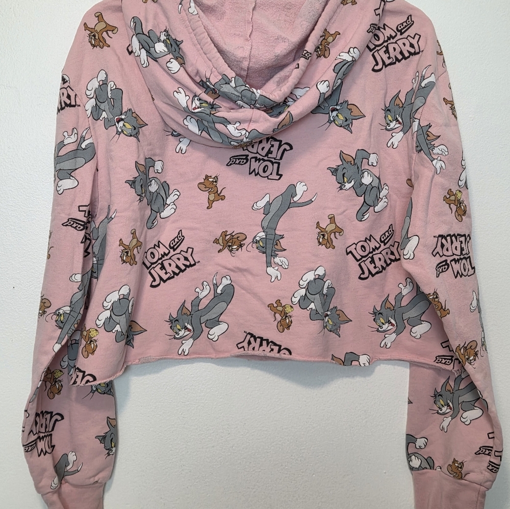 Tom and Jerry Pink Cropped Hoodie - Picture 6 of 10
